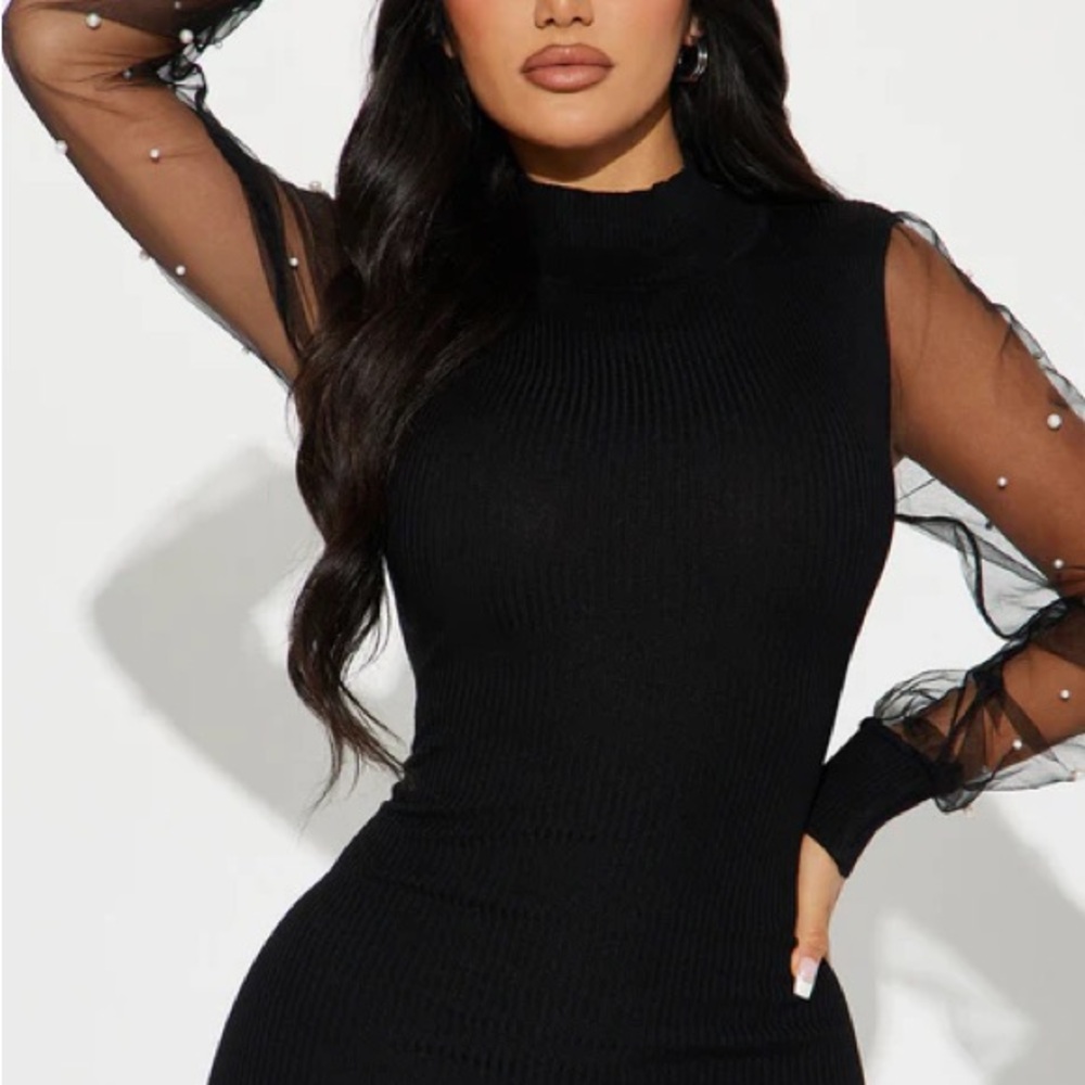 Elegant Black Dress with Sheer Sleeves